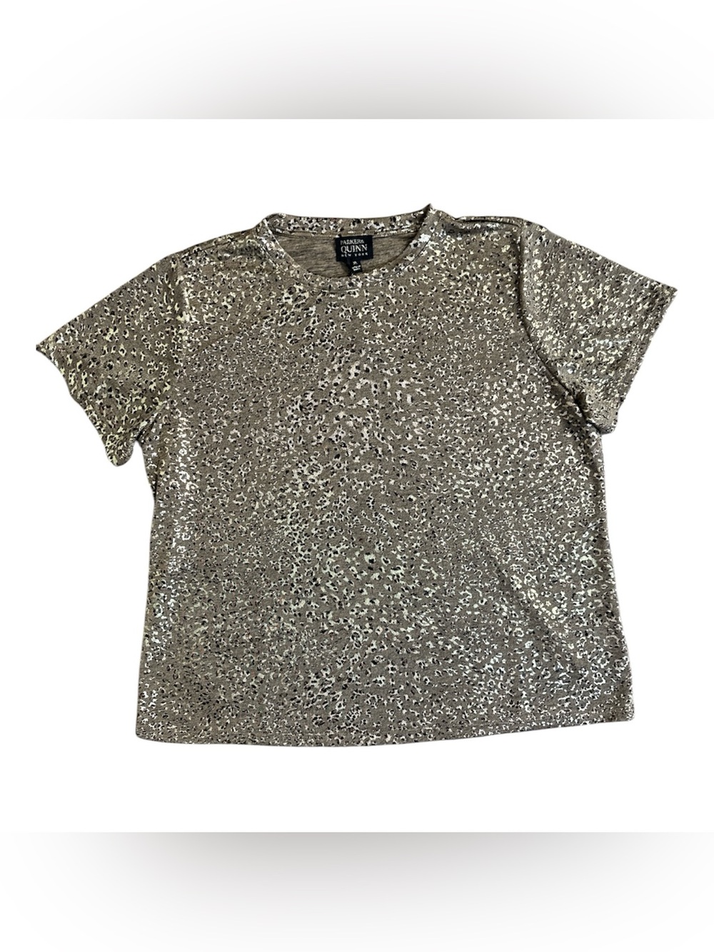 Parker & Quinn Gold Metallic Animal Print Short Sleeve Top NWT. Size XL. 23” PTP